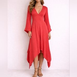 LOVE LIKE SUMMER Hot Pink Assymetric Flare Sleeve Tie Back Sharkbite Dress